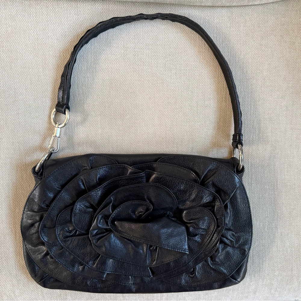 Vintage Yves Saint Laurent Black Floral Shoulder Bag
